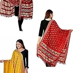 STALL DUPATTA (YELLOW RED MAROON) (PACK OF 3) MAHAKUMBH SPECIAL VIBRANT, RADIANT, SUNSHINE-LIKE, GLEAMING, AIRY, SMOOTH, BRIGHT, ELEGANT, BEAUTIFUL, LIGHTWEIGHT STALL DUPATTA FOR MEN/WOMEN/KIDS. image 1