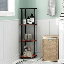 iAnanas Handcrafted MDF Corner Rack Foldable Side Table 4 Shelves Corner Stand End Table Home Décor Vase Stand for Living Room and Bedroom (Brown) image 1