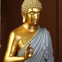 Resin Meditating Buddha Showpiece | Home Decor |Decor Items for Home and Office| Idol Statue Figurine Murti | Tibetan Buddhist Statue - 12" Inches Height - Big Size(Grey Golden)-image-79