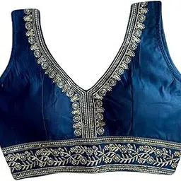 chyovm trendz Heavy Embroidery & Sequence Work Vichitra Silk Bridal Blouse | Ready-to-Alter (Up to 40") | 10" Sleeve with Handmade Latkans & Hooks | Back Open Style-picture-40