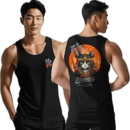 peppyzone Samurai Cat Printed 100% Cotton Tank Top Vest for Men-picture-44