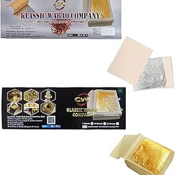 Klassic Waraq Company Gold Leaf Loose Type 24K Edible Gold (05 Sheets) 50Mm X 50Mm (2 by 2Inch) + Edible Silver Leaf 15Pc (Chandi Varakh) 5X3Inch Edible Gold Foil Sheets 2" by 2" for Cake Deco-image-72