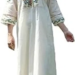 Women Cotton Flex Embroidery Gown Set & Summer Suit with Pant (M) Off White-picture-34