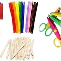Craftwings Medium Art Kit Glitter Sheet 10pcs, Pompom 50 pcs, Pipe Cleaner 25pcs, ice Stick 50pcs, Craft Scissor 2pcs-picture-25
