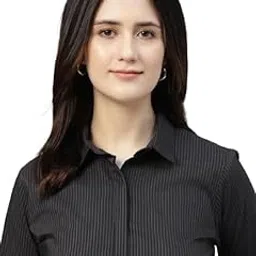 hancock Women Striped Pure Cotton Stretchable Formal Shirt (16252Black)-picture-22