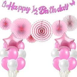 Party Propz Its My Half Birthday Decorations - Large 49 Pcs Combo | 1/2 Birthday Decorations for Girls | Pink Star Foil & Half Birthday Card for Baby Girls | Half Birthday Decoration for Girls-picture-57