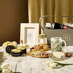 The Gift Studio. Com The Luxe Basket Luxury Gift Hamper – Premium Coffee, Truffles, Nuts, Cookies with Timeless Photo Frame, Candles & Quartz Coasters – Perfect Home & Corporate Gift-picture-14