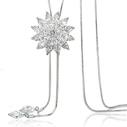 rvm jewels Fashion Silver Long Chain Stylish Pendant Necklace in Fancy Sunflower/Flower/Swan/Duck/Leaf/Clove Design With Pearl Jewelry Party or Casual Wear for Women and Girls Multicolor-picture-12