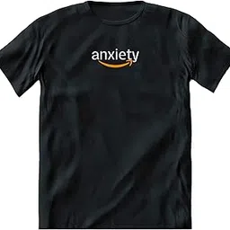 Anxiety Printed Black Tshirt | Printed Half Sleeve Round Neck Funny Hindi Text Graphic T Shirt/Top for Men and Women-picture-24