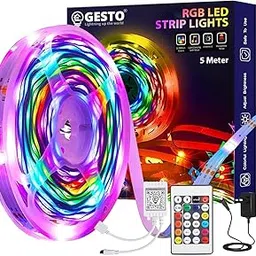 Gesto 5 Meter LED Strip Lights - 300 Led RGB Strip Light with Adaptor | Operated with 16 Modes Remote Controller | Multicolor LED Lights for Home Decoration, Bedroom,Diwali Decoration & False Ceiling-picture-64