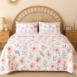 BSB HOME 100% Cotton CloudTouch Double Bed Bedsheet Set | 144 TC Soft & Breathable | Baby Pink & Pastel Floral Design with 2 Pillow Covers | Wrinkle Free | for Bedroom (90 x 90 Inches)-picture-40
