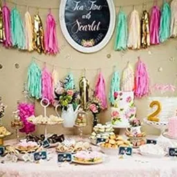 amfin AMFIN® (20 Pieces, 2 Meter) Tissue Paper Tassels Garland Wedding Home Decor Crafts for Birthday Decoration , Decoration for Weddings , Engagement , Baby Shower Decoration Items , 1st Birthday Party Decoration Items , Anniversary Party , Bachelors Party , Office Party , Diwali , New Year Party , Christmas Decoration Items - Pink & Green-picture-20