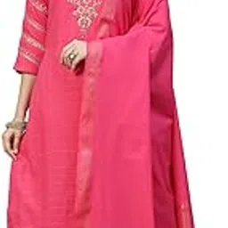 biba Women Metallic Cotton Straight Kurta Slim Pant Suit Set-picture-51