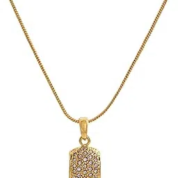 estele 24kt Gold Plated Wide Tag Pendant Necklace for Women with Austrian Crystals, Regular (981 PENDANT)-picture-18