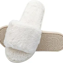 urbazaar Women Faux Fur Slippers Fashion Warm Comfortable Furry Lightweight Non-Slip Indoor Outdoor Slippers-picture-10
