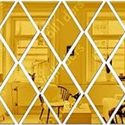 Wall1ders Rhombus Pattern 32 Pcs DIY Mirror Stickers for Wall, Acrylic Mirror Wall Decor Sticker, Wall Mirror Stickers, Acrylic Stickers, Wall Stickers for Hall Room, Bed Room, Kitchen. (Golden)-picture-10