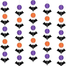 Rozi Decoration Halloween Hanging Ornament Set of 5 Bat Cutouts Garland | Happy Halloween Decorations | Scary Items image 1