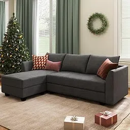 FURNY Joston 4 Seater Fabric LHS L Shape Sofa Set -(Grey) image 1
