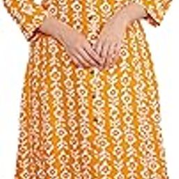aimers craft Women's Cotton Floral Printed Mandarin Collar A-Line Kurti with Pant (Orange)-picture-19