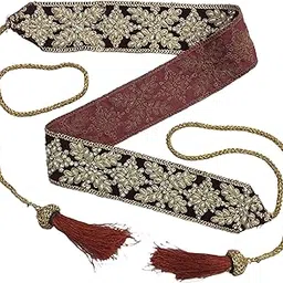hemdev Women's Maroon Color Velvet Kamarband (Bridal Belt) with Embroidery And Handmade Heavy Glue Zarkhan Diamond Stone (Adjustable) width 5.5cm /Waist Hip Belt/Lehnga Belts/saree belt-picture-34