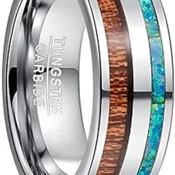 krystalz Men Hawaiian Koa Wood and Blue Opal Inlay Tungsten Carbide Ring Domed Band Comfort Fit-picture-28