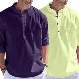 hemrin Combo of Men Solid Cotton Blend Straight Kurta Shirt Pack of 2-picture-40