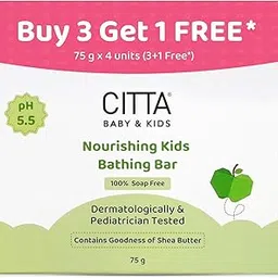 CITTA Nourishing Kids Bathing Bar for Sensitive Skin | Kids Bathing bar | Cleansing & Moisturizing | 100% Soap Free, Tear-Free | pH balanced | Enriched With Shea Butter |Infused With IFRA-Certified Green Apple Fragrance | Prevents Post-Bath Dryness | 75 gm | Pack of 4-image-14
