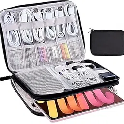 ProElite Nylon 2 Layers Electronic Accessories Organizer, Travel Gadget Bag for Cables, USB Flash Drive, Hark Disk, Fits for iPhone, iPad Mini, Galaxy Tab A7 lite, Kindle, Lenovo M8, Nokia T10-picture-45