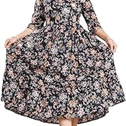 adhishree trends Stylish Red Printed Anarkali Kurti Cotton Midi Dress for Women- Flared Western Dress -S-3XL-picture-13