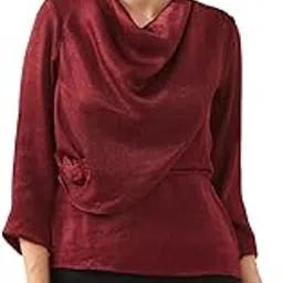 Latin Quarters Women Maroon Cowl 3/4 Sleeves Solid Party Top-image-8
