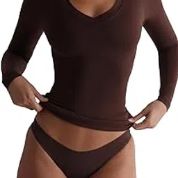 sightbomb SKIMS V Neck Thick Rim Microfiber Ultra Soft Long Sleeve SOFTLINE Cuddle TEE for Women-picture-15