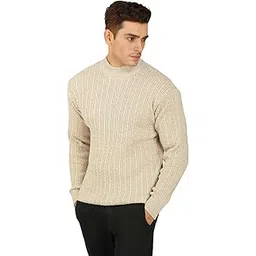 loque Mens High Neck Cable Knit Sweater Winter Pullover Warm Wool Blend Casual Full Sleeve Slim Fit Ribbed Neck Sweater-picture-29
