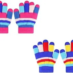 2 Pairs Kids Warm Gloves Winter Gloves Knit Gloves for Kids Boys Girls, Multicoloured-picture-34
