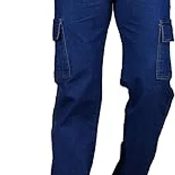 comfits Men's Cargo Denim Jeans, Loose Fit, Dark Blue-picture-31