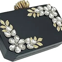 Luxury Black Resin Clutch Crytal leaf Design for bridal | wedding | parties with sling chain and Stylish Flower Buckle Charm Resin Clutch For Women's & Girls resin clutch women bag ledies bag-image-37