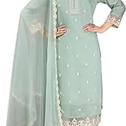 Women's Chanderi Cotton Silk with Embroidery Kurta & Silk Crepe Pant Set And Lace Organza Dupatta Ethnic Wear Salwar Suit Set(ES_2515)-image-7