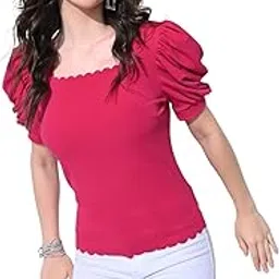 zeugen Women's Scalloped Hem Top with Puff Sleeves-picture-31