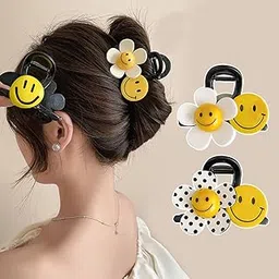 Melodio 2PCS Flower Smiley Face Hair Claw Clips for Women, Cute Flower Jaw Clips Strong Hold Non-Slip Hair Accessories, Large Shark Claw Clips for Thick Hair Updos and Summer Hairstyles-image-43