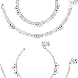 aanyacentric Pack of 2 Pair Indian Traditional Ethnic White Metal Anklet Silver Leg Bracelet For Women Payal Girls Kolusu-picture-46
