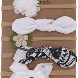 SYGA 5 Pcs Baby Headband, Flower & Bow Stretchable, Nylon HairBand for Newborn Infant Toddlers Kids 0-3 Year-White-picture-19