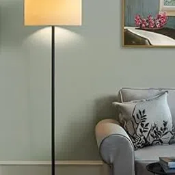 BH Handicraft Metal Black Floor Lamp Standing Modern Lampshade for Living Room Corner, Home, Hotel, Office (Jute-Shade)-image-1