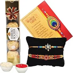 Ferrero Rocher Rakhi Gift Combo For Brother, Rakhi For Brother with Chocolate, Set of 2 Rakhi Kids Brother With Chocolates,Rakshabandhan Rakhi Gift Hamper with 2 Rakhi,Greeting Card,Tilak pack-picture-30