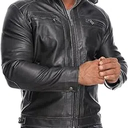 ORVIX Men’s Stand Collar Leather Jacket Casual Leather Motorcycle Jacket Outerwear Coat with Zipper Pockets-picture-26