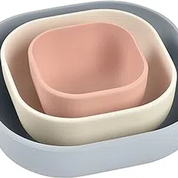Beaba 3 Piece Silicone Stackable Bowls - Small, Medium & Large Bowls, High and Rounded Edges, Easy to Clean and Store, Soft, Unbreakable, Ergonomic, 4m to 36m+ (Velvet Grey/Cotton/Dusty Rose)-picture-31