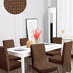 Amazon Brand - Umi Dining Chair Slipcovers with Skirt|Pack of 6|Protection Chair Covers|Removable, Washable|Universal Fit Super Soft Stretchy Polyester Spandex|Living Room, Kitchen|Bubbled|Brown-picture-34