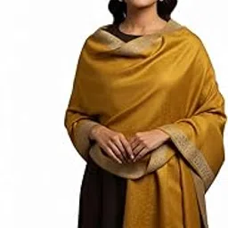 wool artistry Women's Border Shawl With Self Design, Mustard Color, Authentic Wool Blend, Size 40x80inch-picture-33