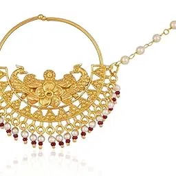 cz stone Classic Gold Plated Nose Pin with Beads and Pearl Embellishments-picture-14