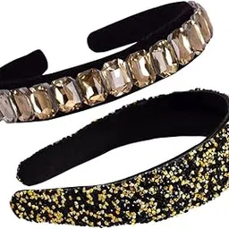 matkooz Fancy Hairbands for Gils and Womens | Wedding Hairbands |Headbands for Girls Pack of 2 (Gold - Black)-picture-25