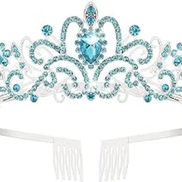 syga Bridal Princess Girl Tiara and Rhinestone Crown Headband Hair Accessories for Women Wedding Ceremony Party (Silver Plating + Sky Blue)-picture-14
