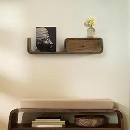Ellementry Boxy Wooden Wall Shelf with Drawer | Colour: Grey Brown | Mango Wood | Organiser | Wall Decor | Handcrafted | Sustainable | Home & Living | Gifting-picture-17